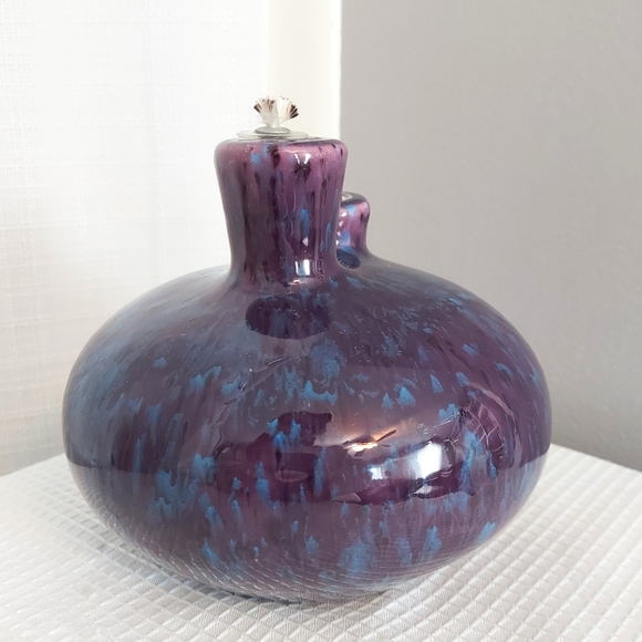 Vtg Latterman Double Stem Oil Lamp Art Pottery Speckled Glaze unused READ - Picture 4 of 8